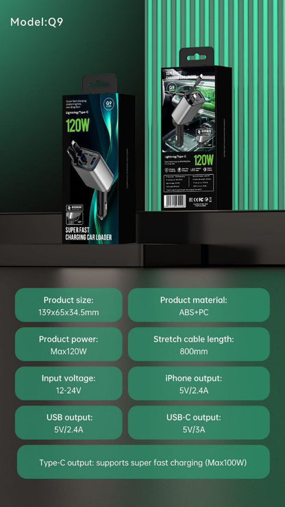 120W Retractable Car Charger